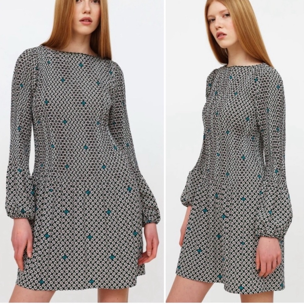 ⬇️ Maje Pleated Mini Dress Green Floral Long Sleeve Pullover 2 US Size M